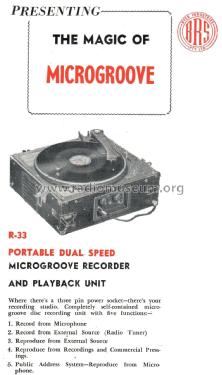 Portable Microgroove Player and Recorder. R33; Byer Industries Pty. (ID = 2438437) R-Player