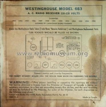 W-683-A Radio Canadian Westinghouse, Hamilton, build |Radiomuseum.org