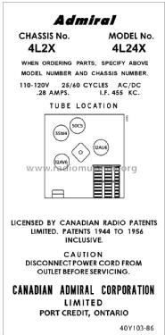 4L24X Ch= 4L2X; Canadian Admiral Co. (ID = 2891224) Radio