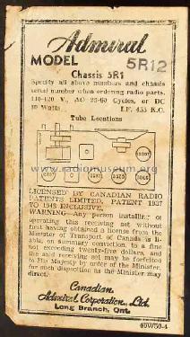5R12 Ch= 5R1; Canadian Admiral Co. (ID = 486076) Radio