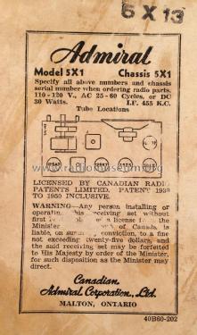 5X1 ; Canadian Admiral Co. (ID = 2220429) Radio