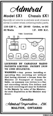 5X1 ; Canadian Admiral Co. (ID = 2897330) Radio