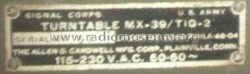 Turntable MX-39/TIG-2; Cardwell Mfg. Corp., (ID = 1718581) Sonido-V
