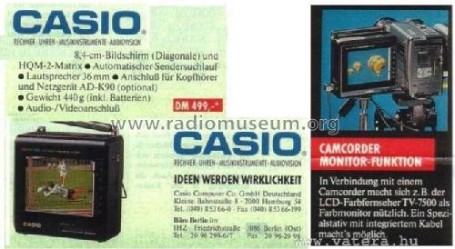LCD Pocket Color Television TV-7500; CASIO Computer Co., (ID = 677402) Télévision