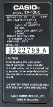 LCD Color Television TV-100C; CASIO Computer Co., (ID = 2438895) Televisore