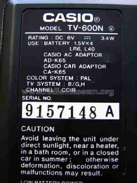LCD-Color Television TV-600 N; CASIO Computer Co., (ID = 468399) Television