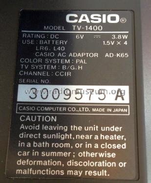 LCD Pocket Color Television TV-1400; CASIO Computer Co., (ID = 1907612) Fernseh-E