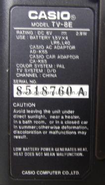 LCD Pocket Colour Television TV-8E / TV-100G/H; CASIO Computer Co., (ID = 1788807) Fernseh-E