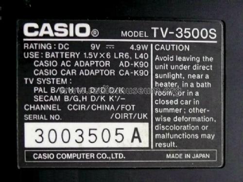 LCD Portable Television TV-3500S; CASIO Computer Co., (ID = 1723784) Television