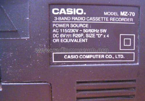 3 Band Radio Cassette Recorder MZ-70; CASIO Computer Co., (ID = 1165820) Radio