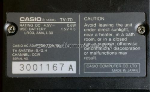 Pocket Television TV-70; CASIO Computer Co., (ID = 2132470) Televisore