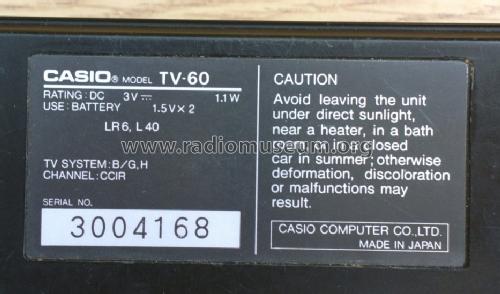 TV & FM/AM Receiver TV-60; CASIO Computer Co., (ID = 1676781) TV Radio