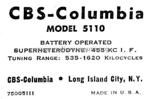 5110 Ch= 4P2; CBS-Columbia Inc.; (ID = 795398) Radio