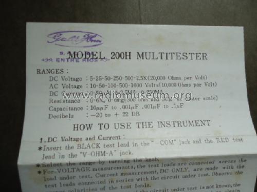 Analog Multimeter 200H; Central Co. Ltd.; (ID = 1608047) Equipment