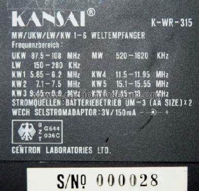 Weltempfänger K-WR-315; Kansai (ID = 705079) Radio
