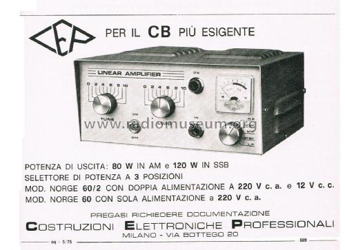 Norge CB Linear Amplifier 60/2; CEP Costruzioni (ID = 2785443) Citizen