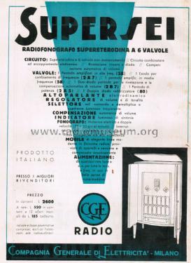 SuperSei Radiofonografo ; CGE, Compagnia (ID = 2705432) Radio