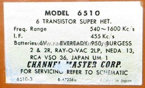 6 Transistor Cordless 6510; Channel Master Corp. (ID = 1481977) Radio