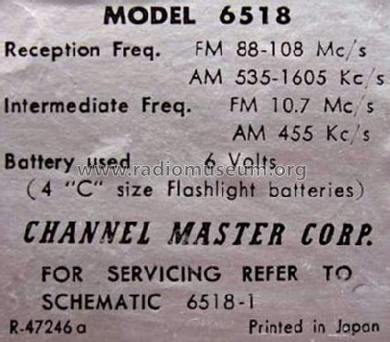 14 Transistor High Sensitivity FM-AM 6518; Channel Master Corp. (ID = 626293) Radio