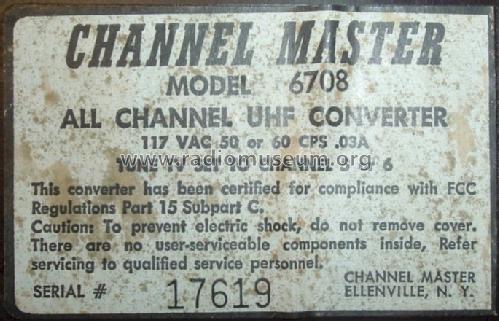 All Channel UHF Amplified Converter 6708; Channel Master Corp. (ID = 1236292) Converter