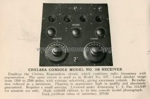 4-Tube Regenerative Receiver Model No. 108; Chelsea Radio Corp. (ID = 1086260) Radio