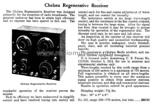 Regenerative Receiver No. 101; Chelsea Radio Corp. (ID = 980836) Radio