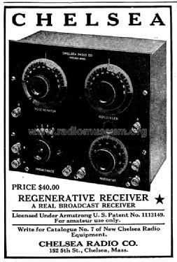 Regenerative Receiver No. 101; Chelsea Radio Corp. (ID = 990368) Radio