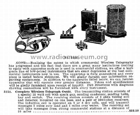 Complete Wireless Telegraph Outfit No. 3151; Chicago Apparatus (ID = 1038248) Amat TRX