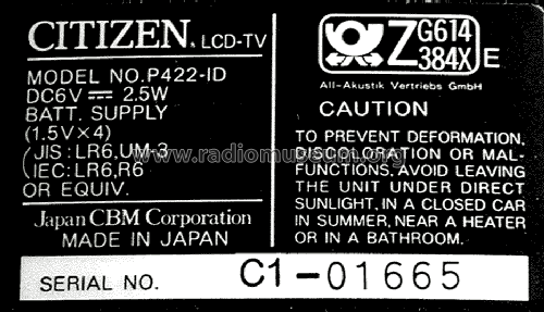 LCD Pocket Color TV P422-ID; Citizen Electronics (ID = 798568) Television