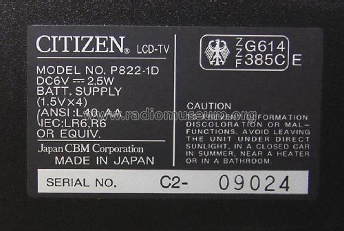 Pocket LCD Color TV P822 P822D; Citizen Electronics (ID = 1792316) Television