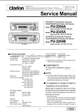 Peugeot Car Radio PU-2294A - 96 346 766 80; Clarion Co., Ltd.; (ID = 2322573) Car Radio