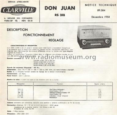 Don Juan RS318; Clarville CSF; Paris (ID = 625388) Radio