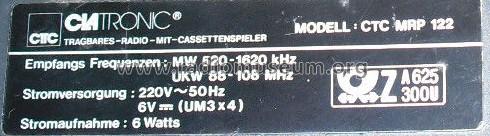 CTTC Tragbares Radio mit Cassettenspieler CTC MRP 122; Clatronic; Kempen (ID = 1655106) Radio