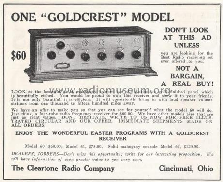 Goldcrest Model 60; Cleartone Radio Co.; (ID = 1300349) Radio