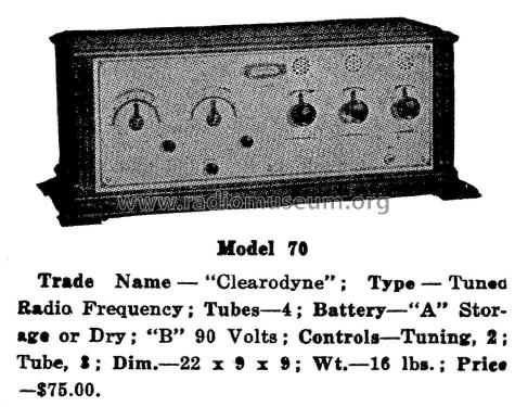 Clear-O-Dyne Model 70; Cleartone Radio Co.; (ID = 1955891) Radio