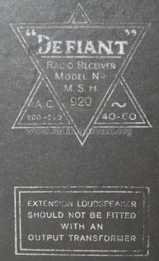 Defiant MSH920; Co-operative (ID = 1994799) Radio