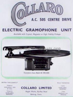 Electric Gramophone Unit AC 505 Centre Drive; Collaro Ltd.; (ID = 1066283) Reg-Riprod