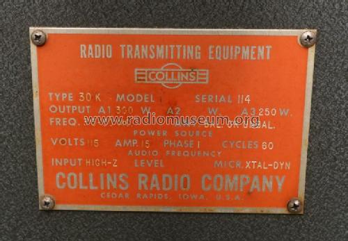 Transmitter 30K-1; Collins Radio (ID = 3146983) Amateur-T