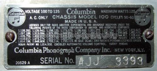 C-100 Ch= 100; Columbia Phonograph, (ID = 1823257) Radio