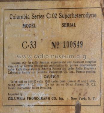 C-33 ; Columbia Phonograph, (ID = 1964018) Radio