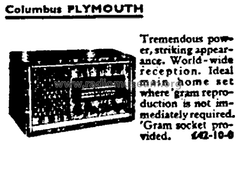 Plymouth 708; Columbus Brand; (ID = 2900641) Radio