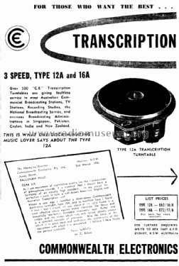 TranscriptionTurntable 16A; Commonwealth (ID = 2348693) R-Player