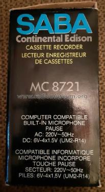 Cassette Recorder Compatible Informatique MC 8721; Continental Edison (ID = 2538026) Sonido-V
