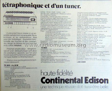 Préampli -amplificateur tétraphonique PA 9610; Continental Edison, (ID = 2380215) Ampl/Mixer