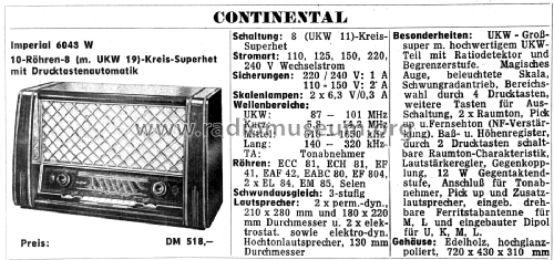 Imperial J 6048W; Continental-Rundfunk (ID = 2991640) Radio