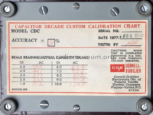 CDC-3 Capacitor Decade; Cornell-Dubilier (ID = 1621174) Equipment