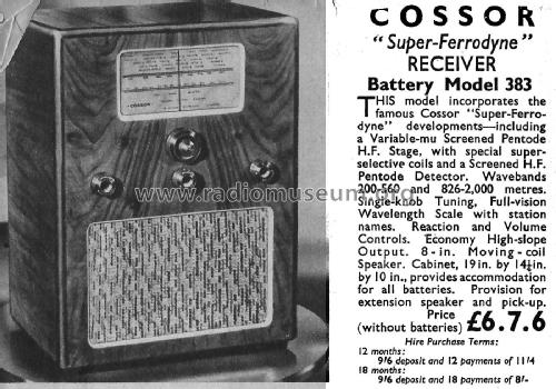 Super-Ferrodyne 383; Cossor, A.C.; London (ID = 2652746) Radio