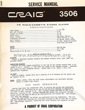 FM Radio-Cassette Stereo Player 3506; Craig Panorama Inc.; (ID = 2827255) Radio