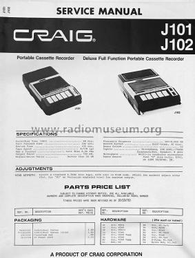 Portable Cassette Recorder J102; Craig Panorama Inc.; (ID = 2843813) Sonido-V