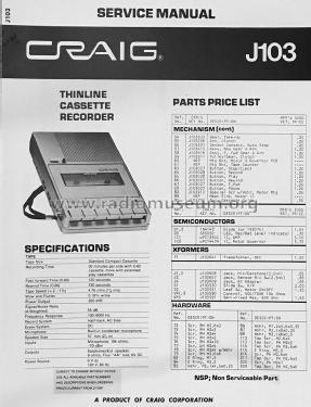 Thinline Cassette Recorder J103; Craig Panorama Inc.; (ID = 2838223) Sonido-V